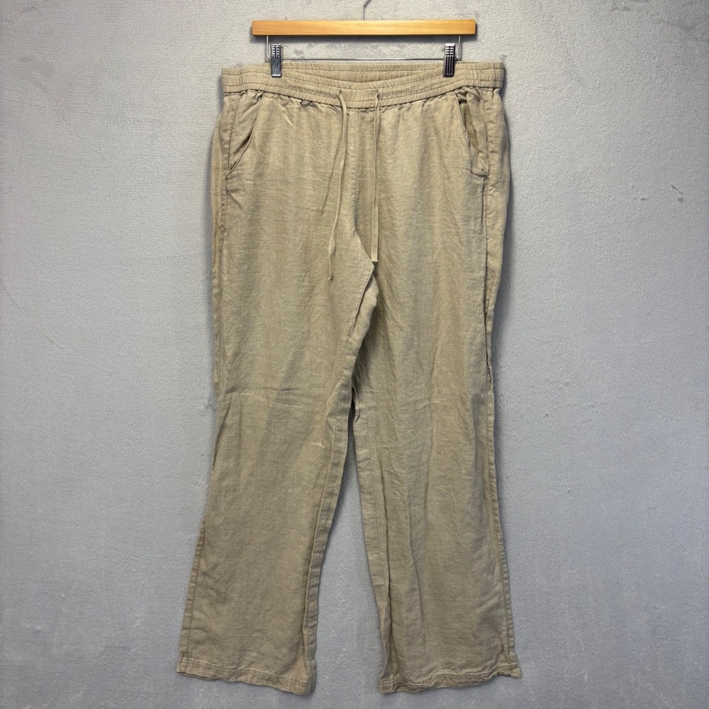 Tommy Bahama 100% Linen Wide Leg Pants Womens Large Tan Drawstring Beach Casual